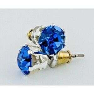 Swarovski Crystal Blue Stud Earrings 6mm Sterling Overlay New